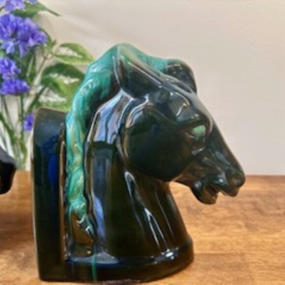 Blue‎ Mountain Pottery Horse Head Bookends Canadian Mid-Century Green Drip Glaze - Picture 6 of 6